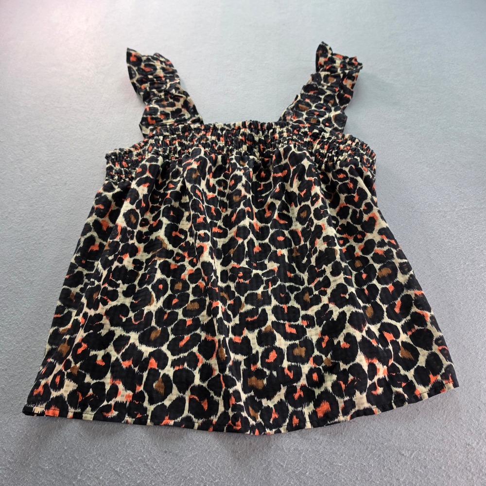 Who What Wear Leopard Smocked Ruffle Strap Tank Small Boho Animal Print